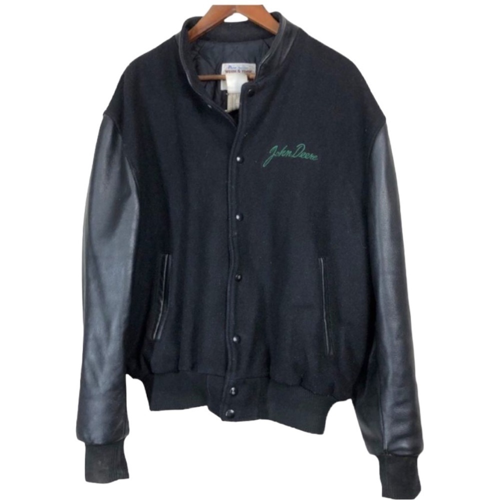 John DEERE Vintage Classic Boiled Wool and Leather Authentic Bomber Jacket XL